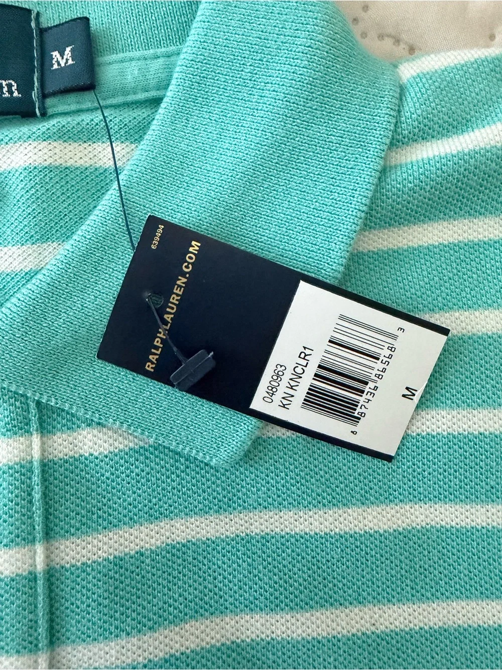 Ralph Lauren Seafoam Green & White Striped Polo Shirt